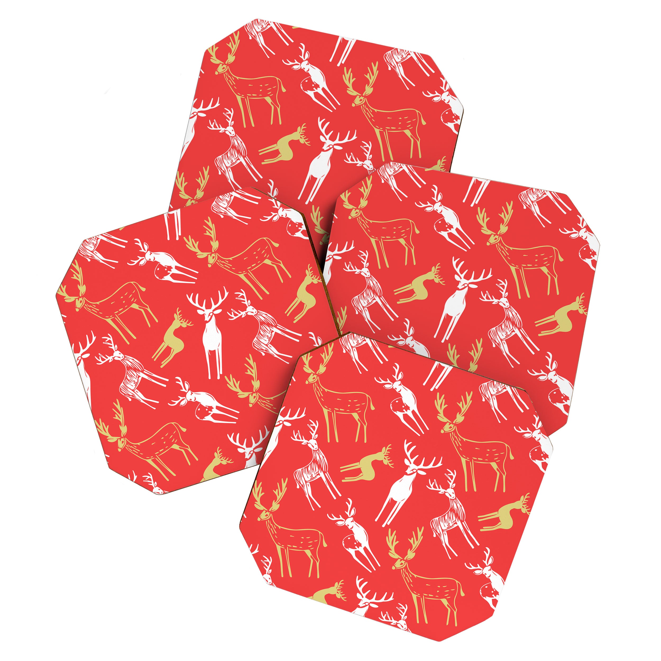 Red christmas reindeer animal pattern Coaster Gallery Image 1