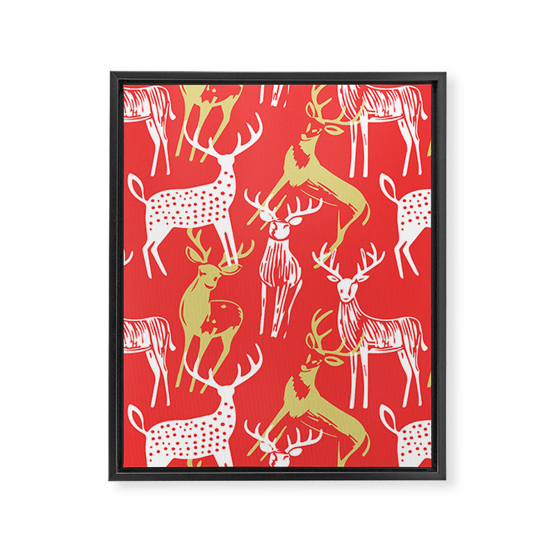 Red christmas reindeer animal pattern Framed Canvas Print Gallery Image 8