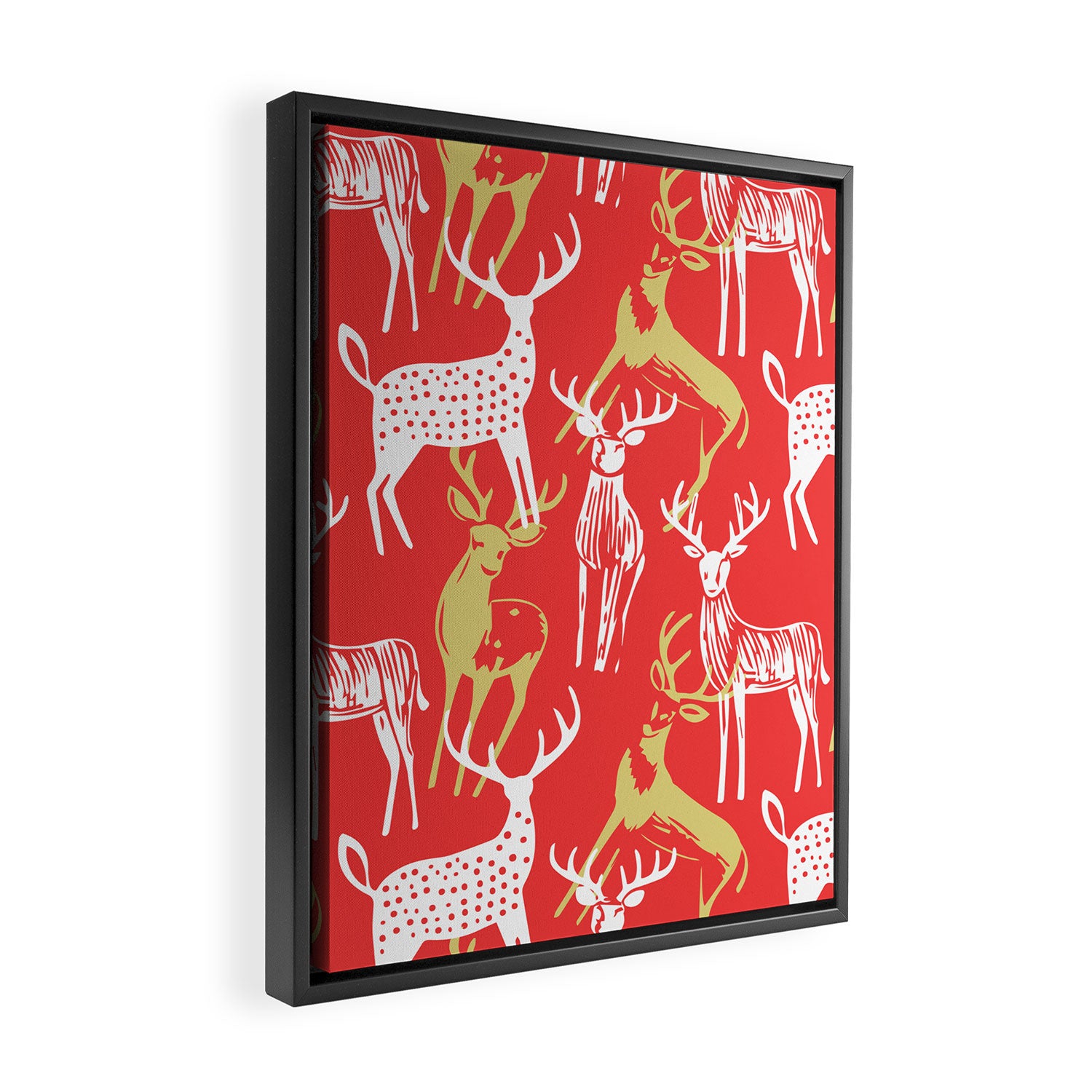 Red christmas reindeer animal pattern Framed Canvas Print Gallery Image 2