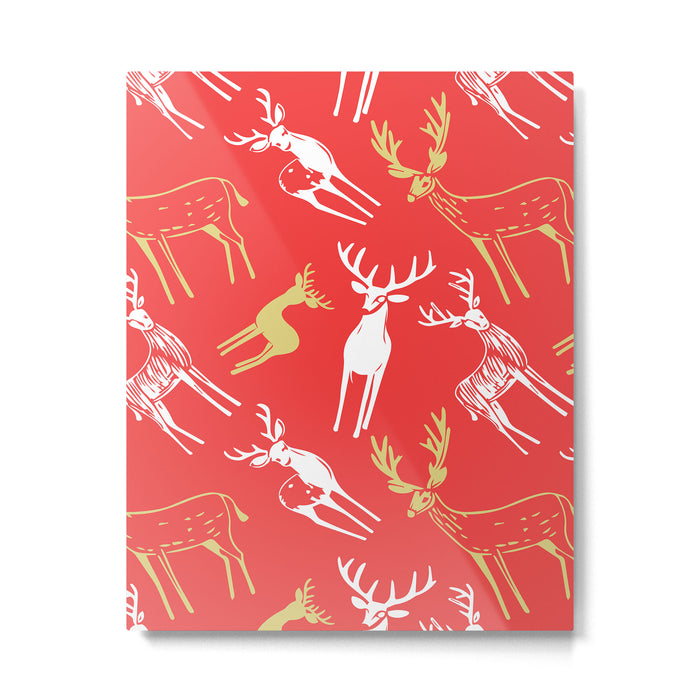 Red christmas reindeer animal pattern Metal Print Gallery Image 1