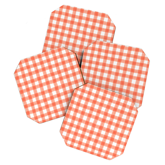 Red geometric plaid gingham pattern Coaster Gallery Image 1