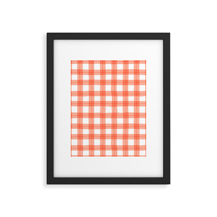 Red geometric plaid gingham pattern Framed Art Print Gallery Image 1