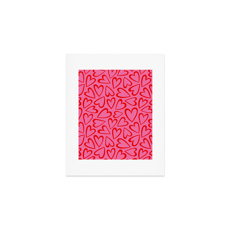 Red love heart cartoon pattern Art Print Gallery Image 1
