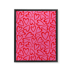 Red love heart cartoon pattern Framed Canvas Print Gallery Image 8