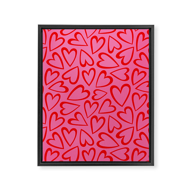 Red love heart cartoon pattern Framed Canvas Print Gallery Image 8