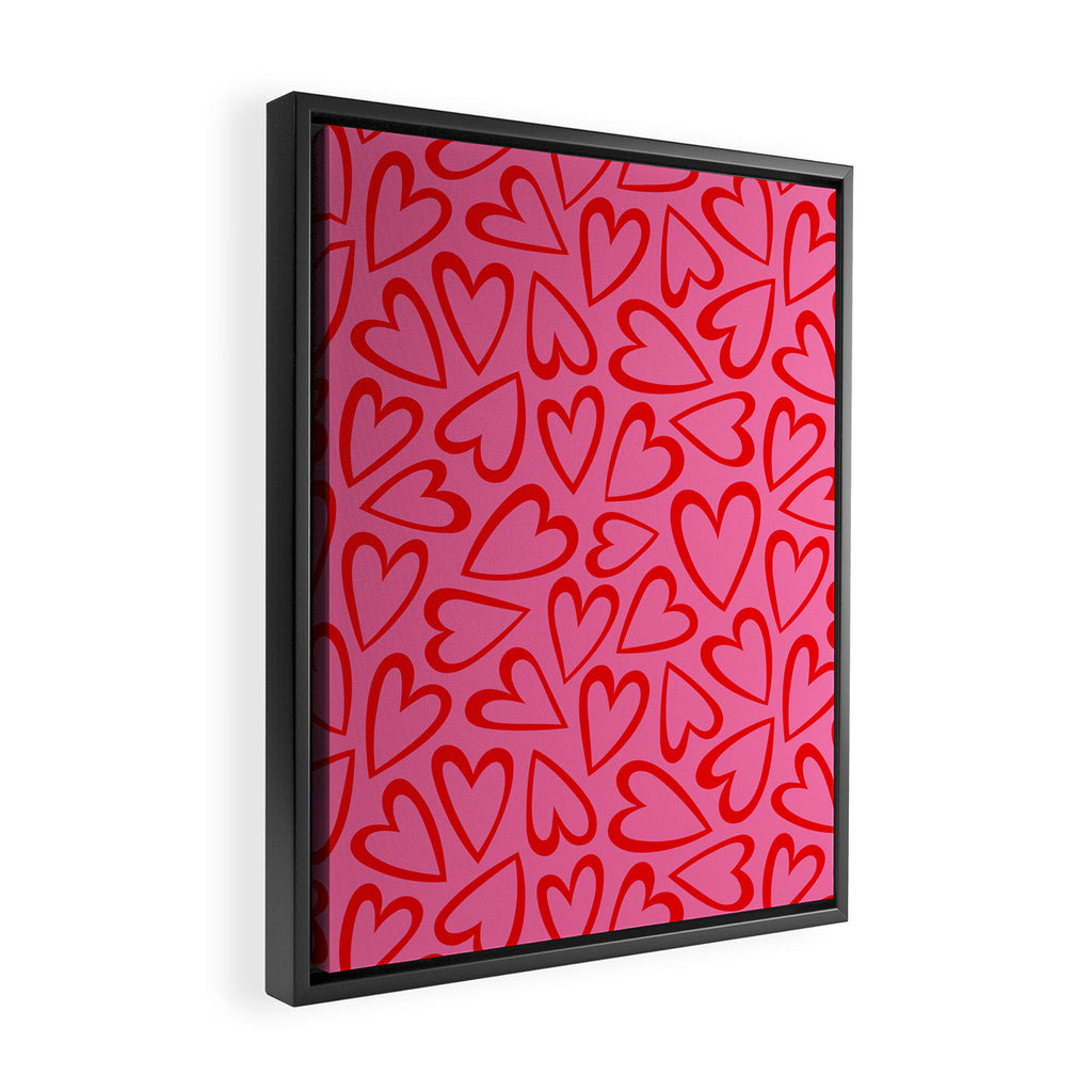 Red love heart cartoon pattern Framed Canvas Print Gallery Image 2