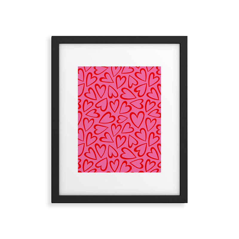 Red love heart cartoon pattern Framed Art Print Gallery Image 6