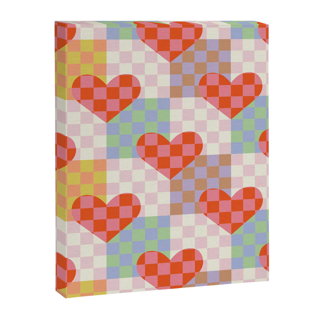 Red love heart checkered patchwork pattern Canvas Print Gallery Image 8