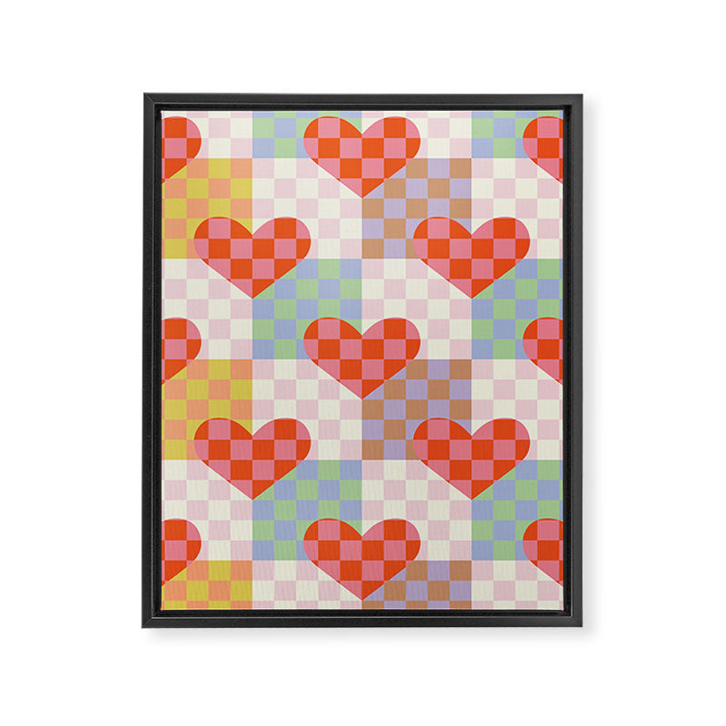 Red love heart checkered patchwork pattern Framed Canvas Print Gallery Image 8