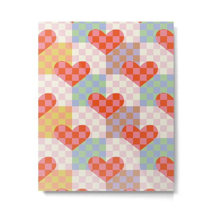Red love heart checkered patchwork pattern Metal Print Gallery Image 1