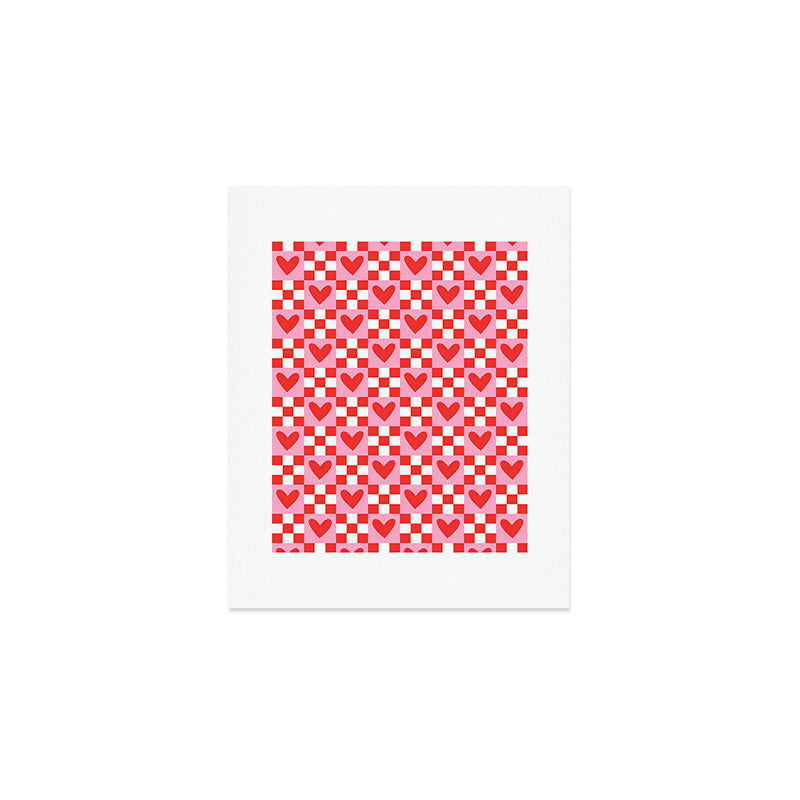 Red love heart checkered pattern Art Print Gallery Image 1