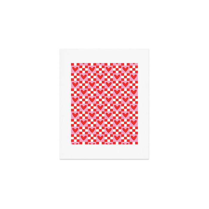 Red love heart checkered pattern Art Print Gallery Image 1