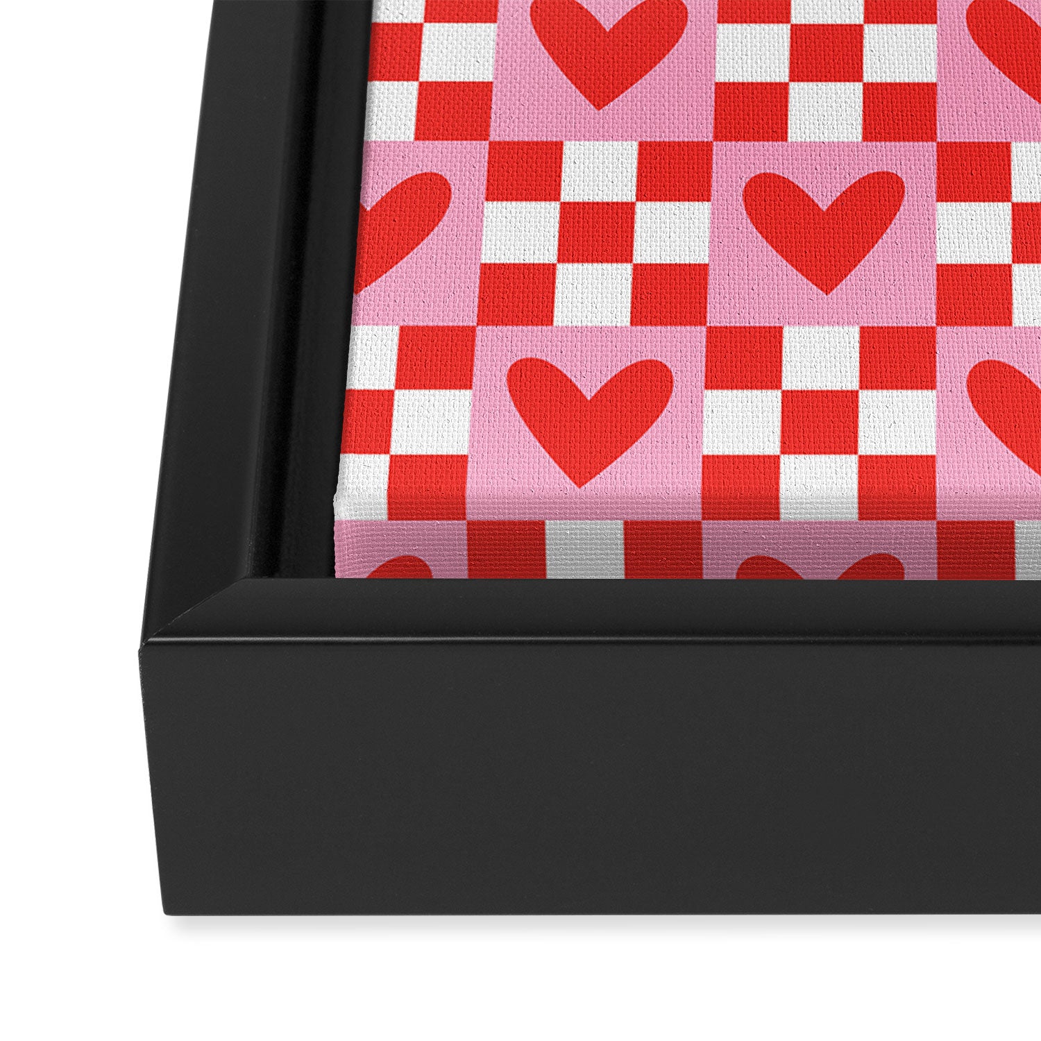 Red love heart checkered pattern Framed Canvas Print Gallery Image 3