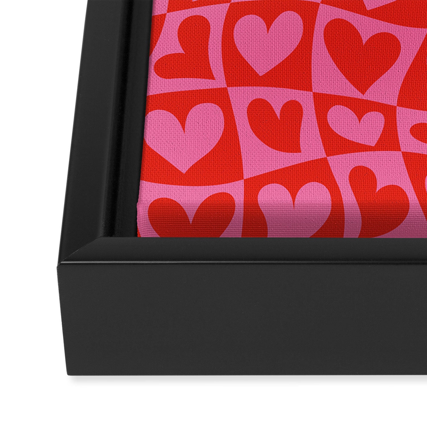 Red love heart checkered pattern Framed Canvas Print Gallery Image 3