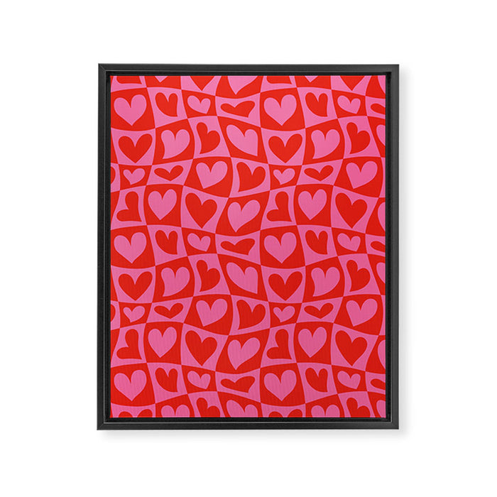 Red love heart checkered pattern Framed Canvas Print Gallery Image 1