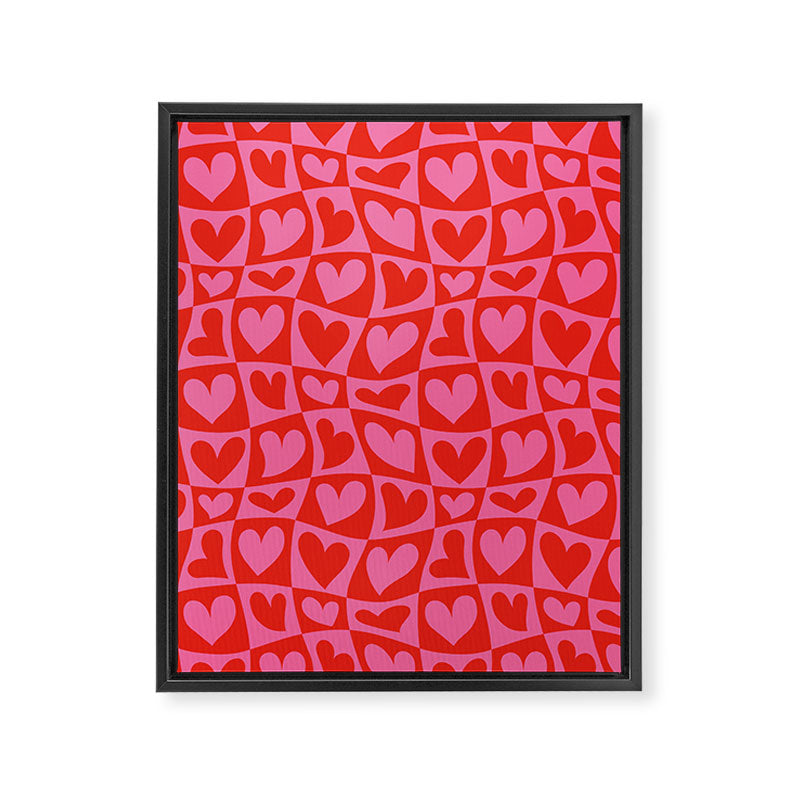 Red love heart checkered pattern Framed Canvas Print Gallery Image 8