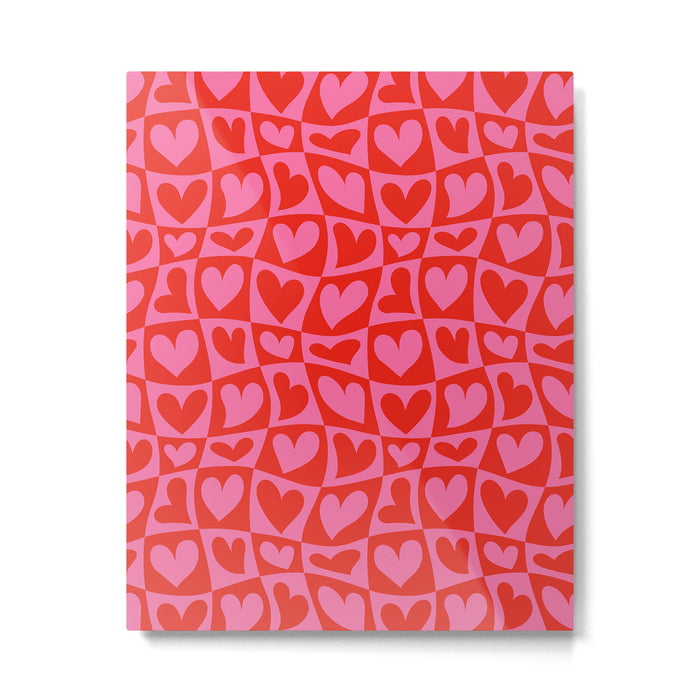 Red love heart checkered pattern Metal Print Gallery Image 1