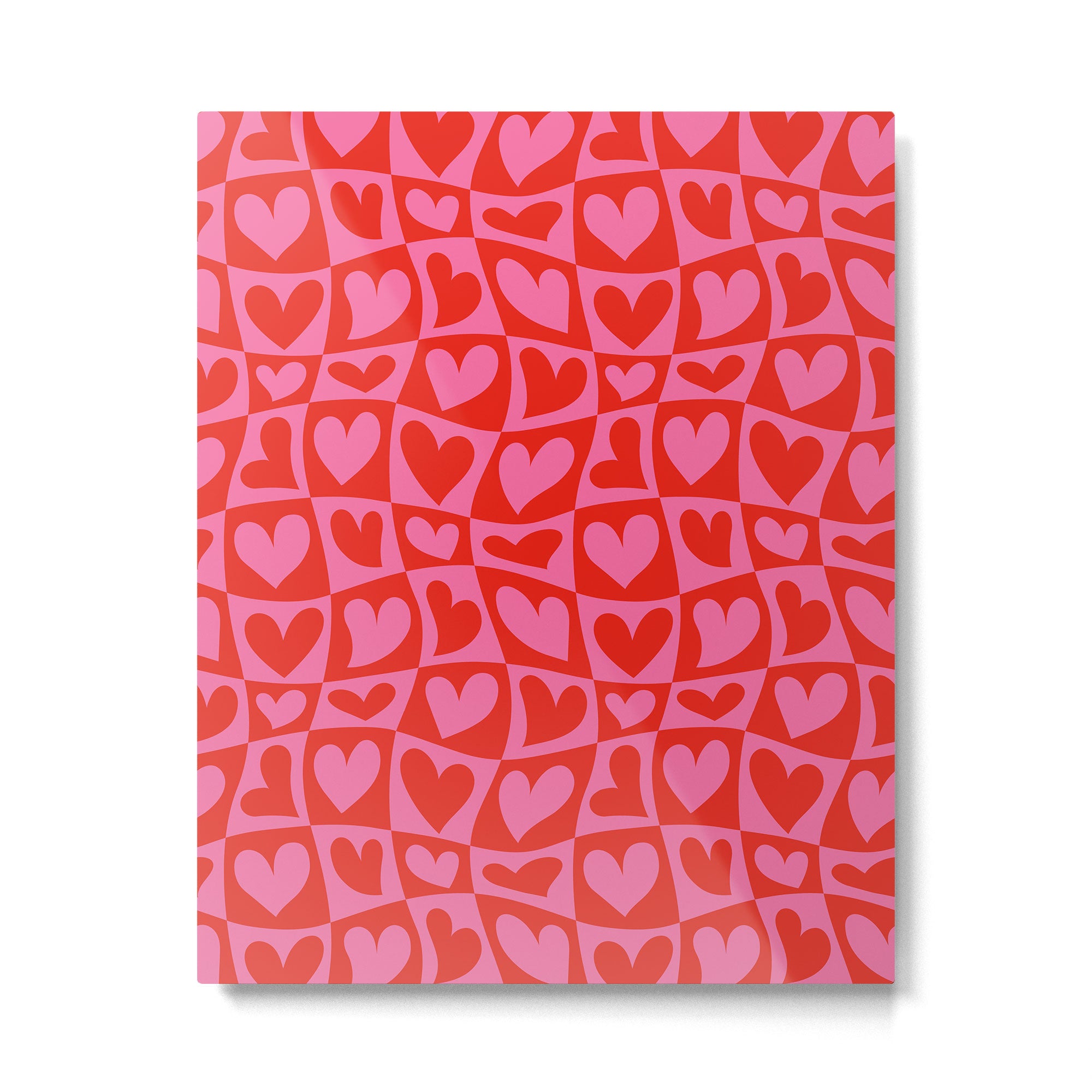 Red love heart checkered pattern Metal Print Gallery Image 6