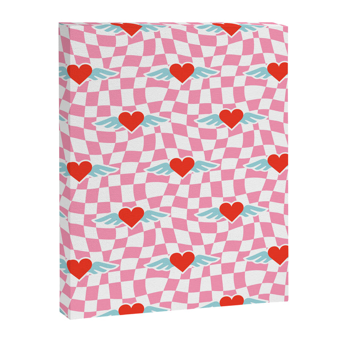 Red love heart checkered pattern Canvas Print Gallery Image 1