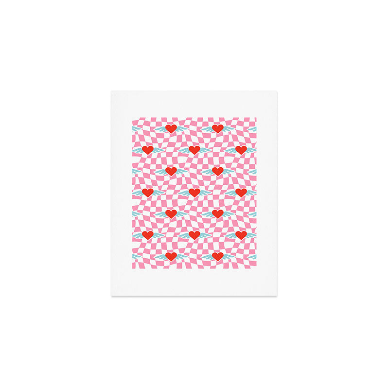 Red love heart checkered pattern Art Print Gallery Image 1