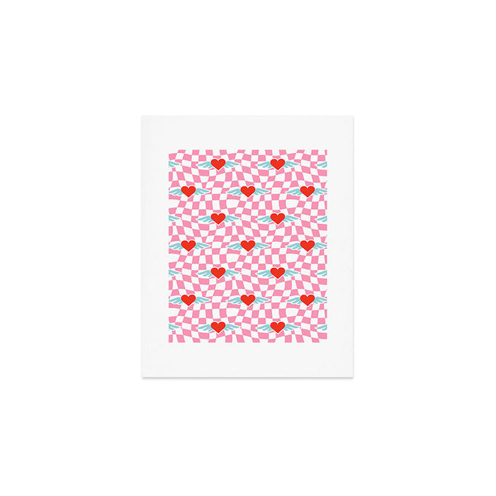 Red love heart checkered pattern Art Print Gallery Image 1