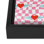 Red love heart checkered pattern Framed Canvas Print Gallery Image 3