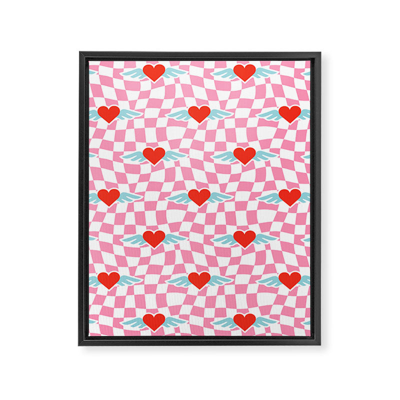 Red love heart checkered pattern Framed Canvas Print Gallery Image 8
