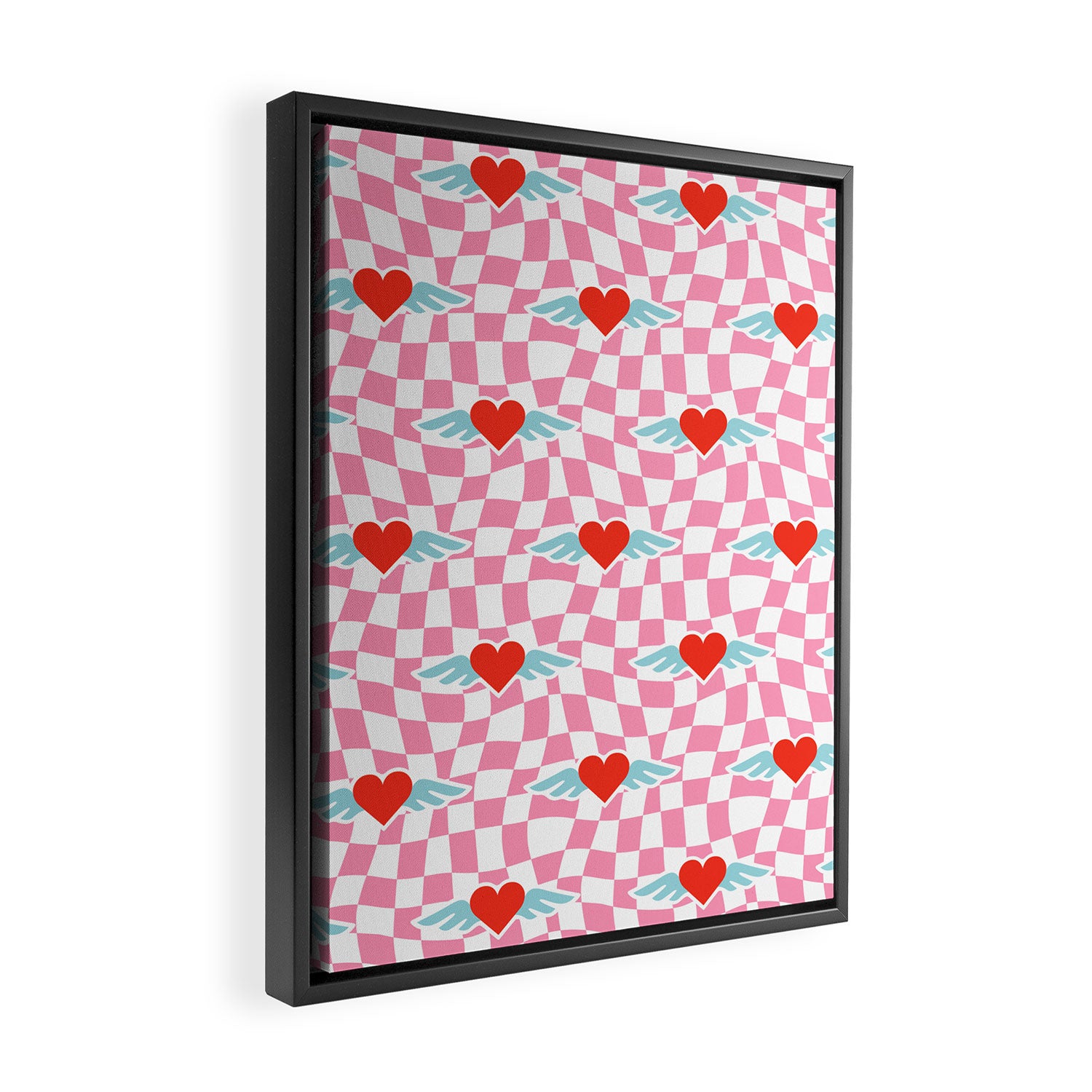 Red love heart checkered pattern Framed Canvas Print Gallery Image 2