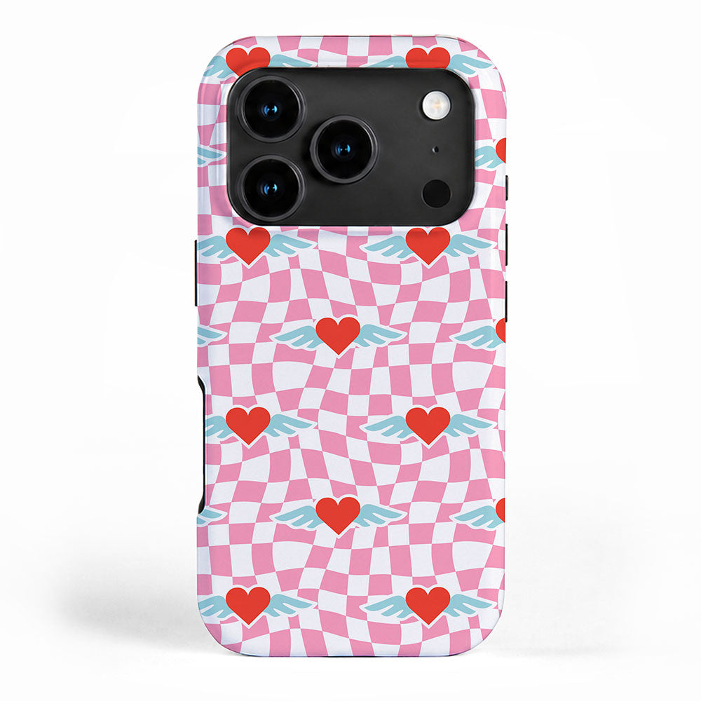 Red love heart checkered pattern iPhone Case Gallery Image 1