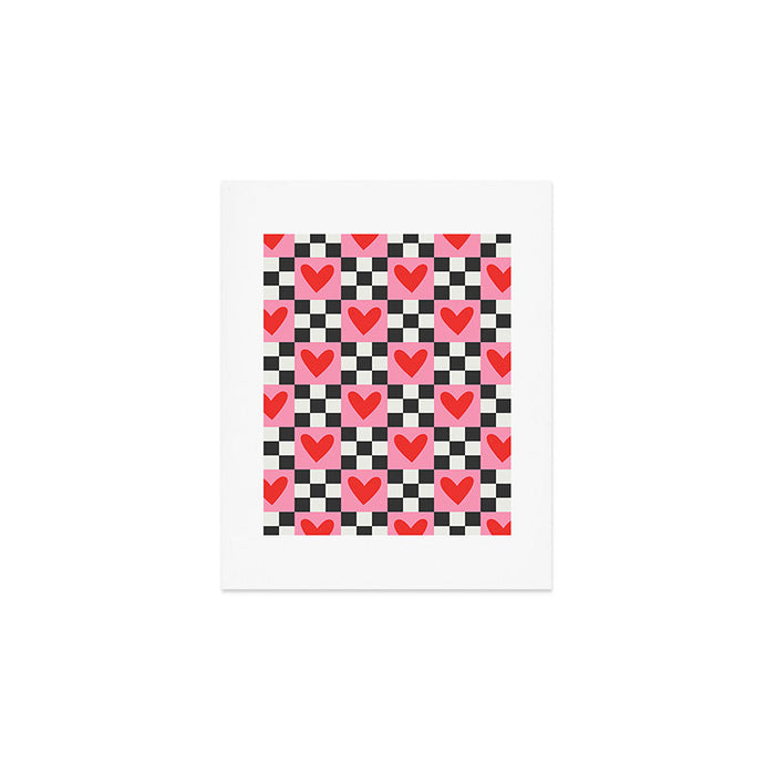 Red love heart checkered pattern Art Print Gallery Image 1