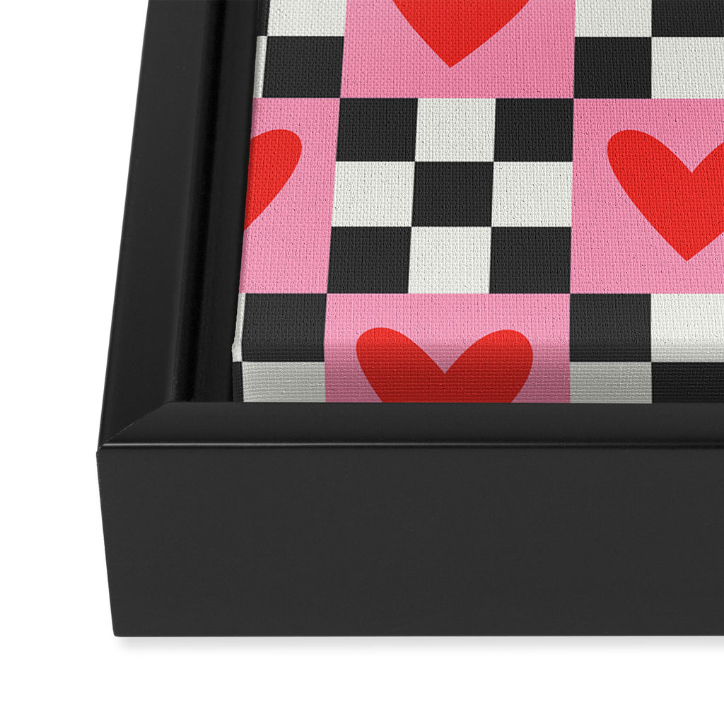 Red love heart checkered pattern Framed Canvas Print Gallery Image 3