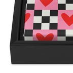Red love heart checkered pattern Framed Canvas Print Gallery Image 3