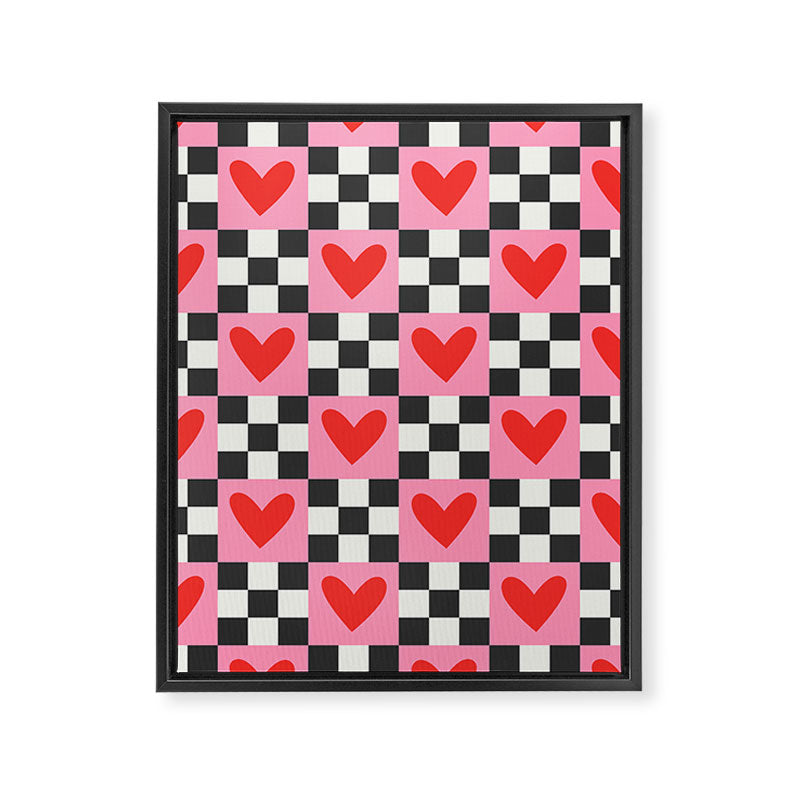 Red love heart checkered pattern Framed Canvas Print Gallery Image 8