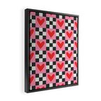 Red love heart checkered pattern Framed Canvas Print Gallery Image 2