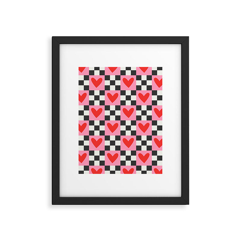 Red love heart checkered pattern Framed Art Print Gallery Image 6