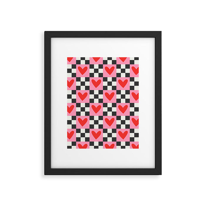Red love heart checkered pattern Framed Art Print Gallery Image 1