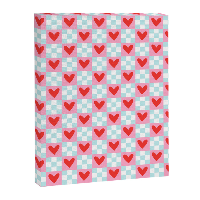 Red love heart checkered pattern Canvas Print Gallery Image 1