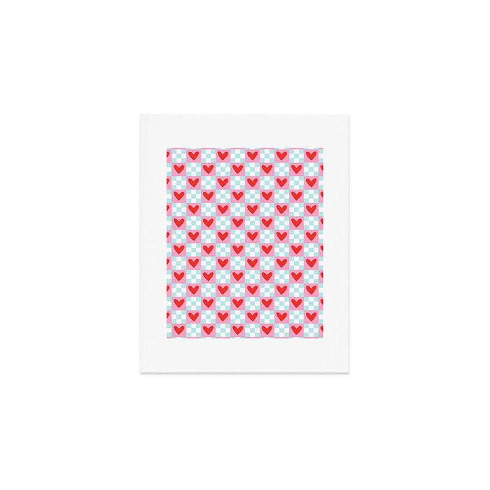 Red love heart checkered pattern Art Print Gallery Image 1