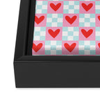 Red love heart checkered pattern Framed Canvas Print Gallery Image 3