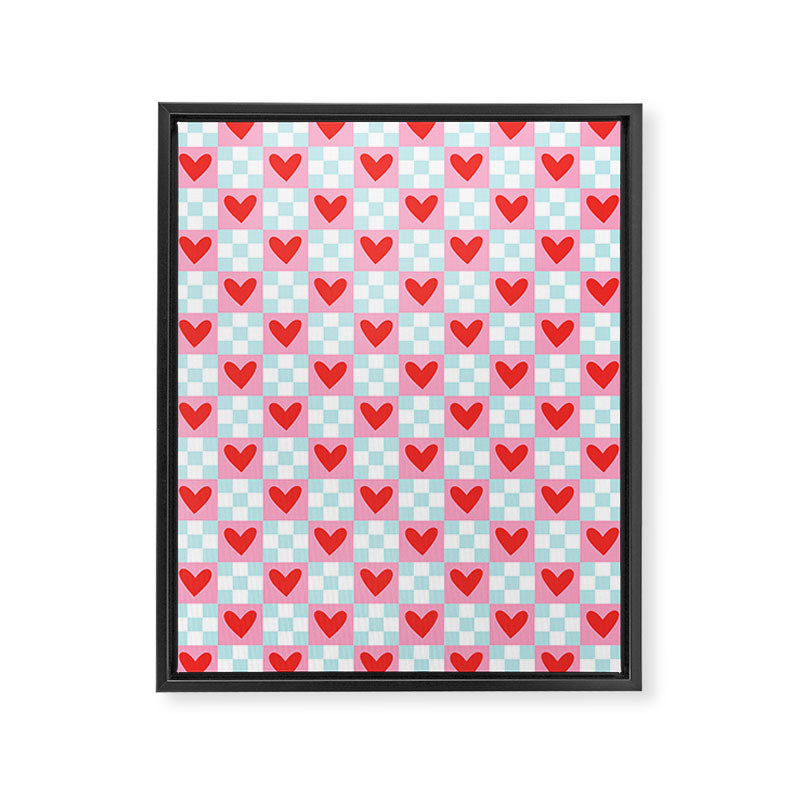 Red love heart checkered pattern Framed Canvas Print Gallery Image 8