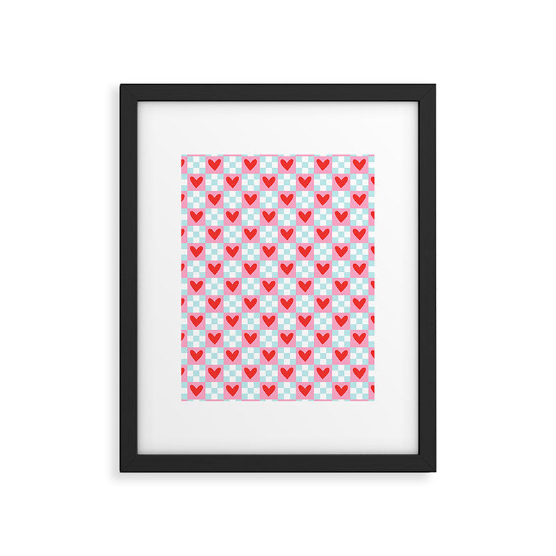 Red love heart checkered pattern Framed Art Print Gallery Image 6