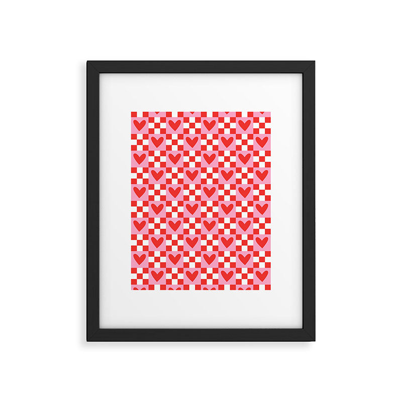 Red love heart checkered pattern Framed Art Print Gallery Image 6