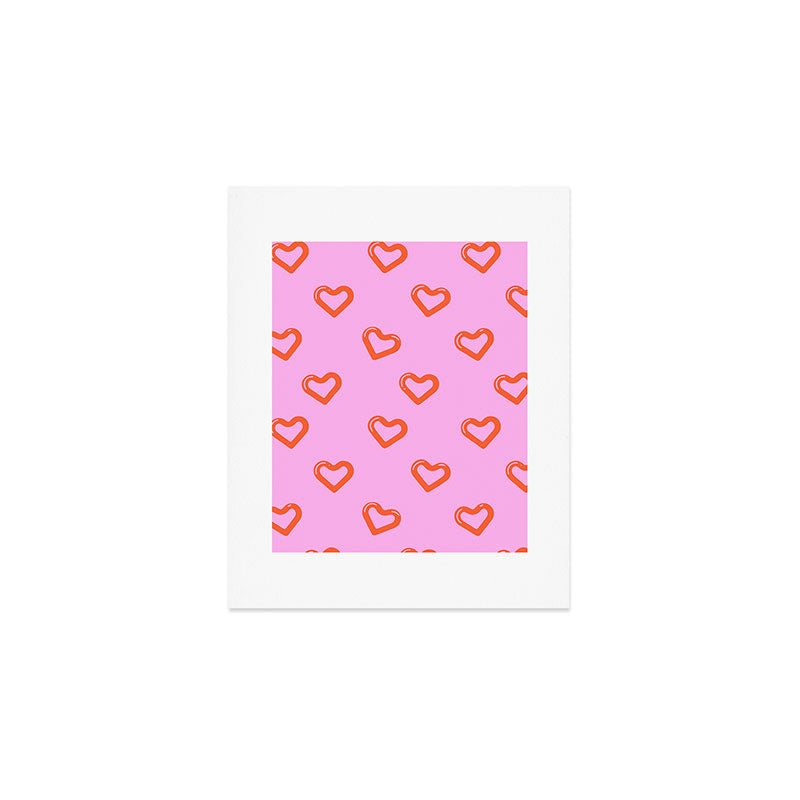 Red love heart shape pattern Art Print Gallery Image 1