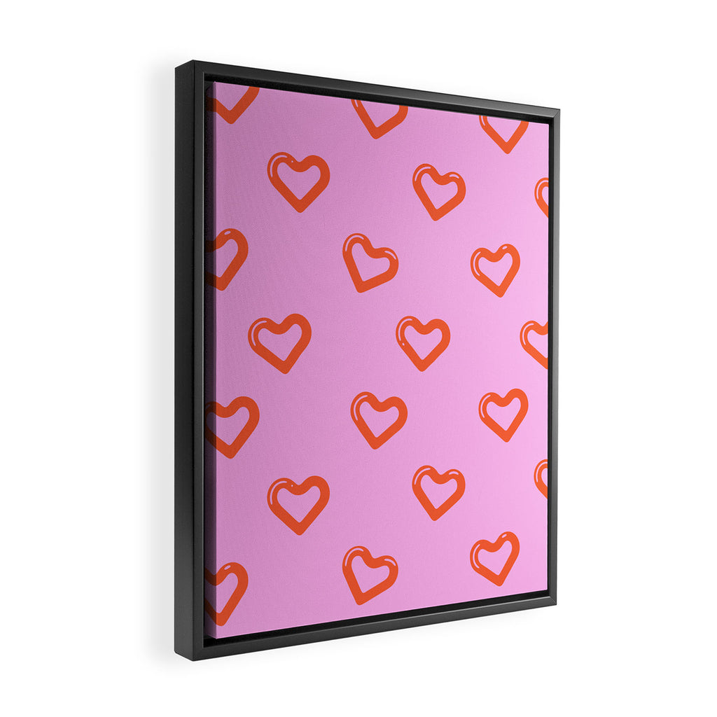 Red love heart shape pattern Framed Canvas Print Gallery Image 2