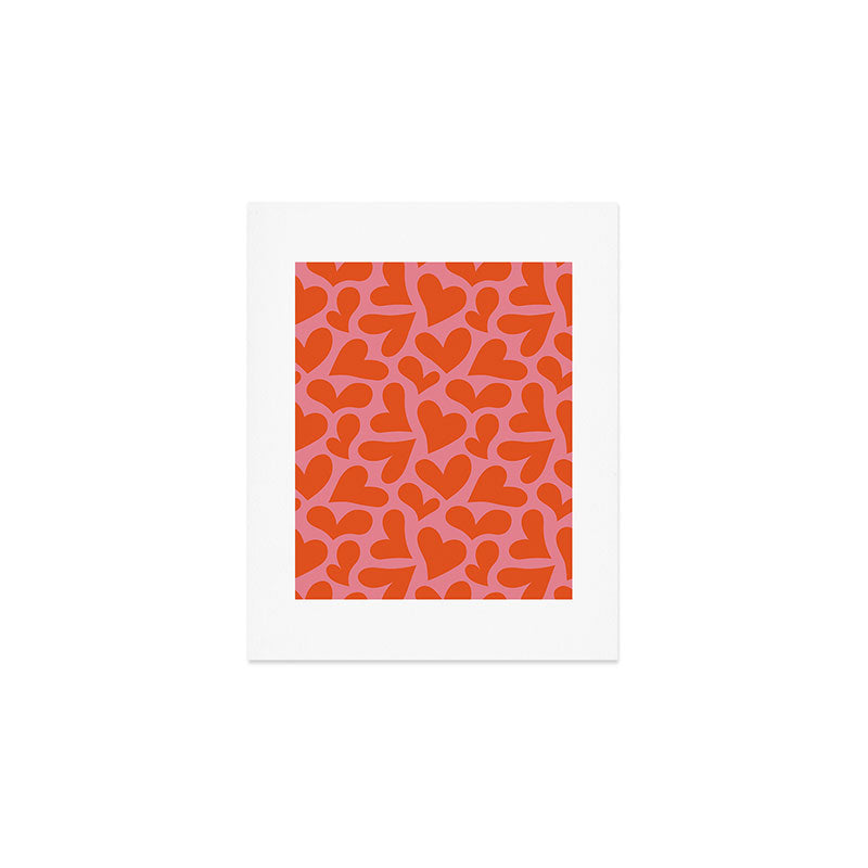 Red love heart shape pattern Art Print Gallery Image 1