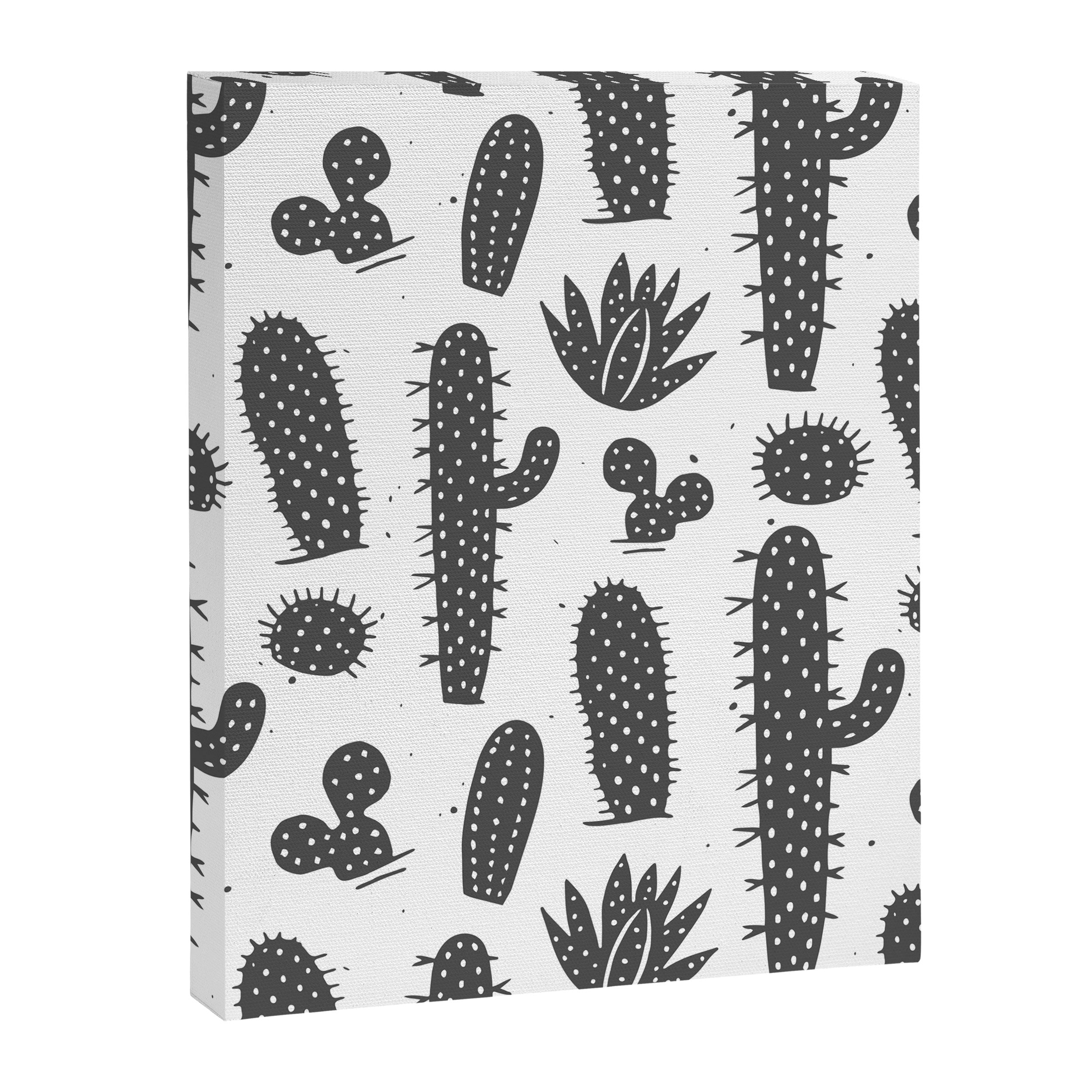 Retro black and white cactus plant pattern Canvas Print Gallery Image 8