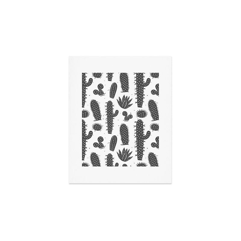 Retro black and white cactus plant pattern Art Print Gallery Image 1