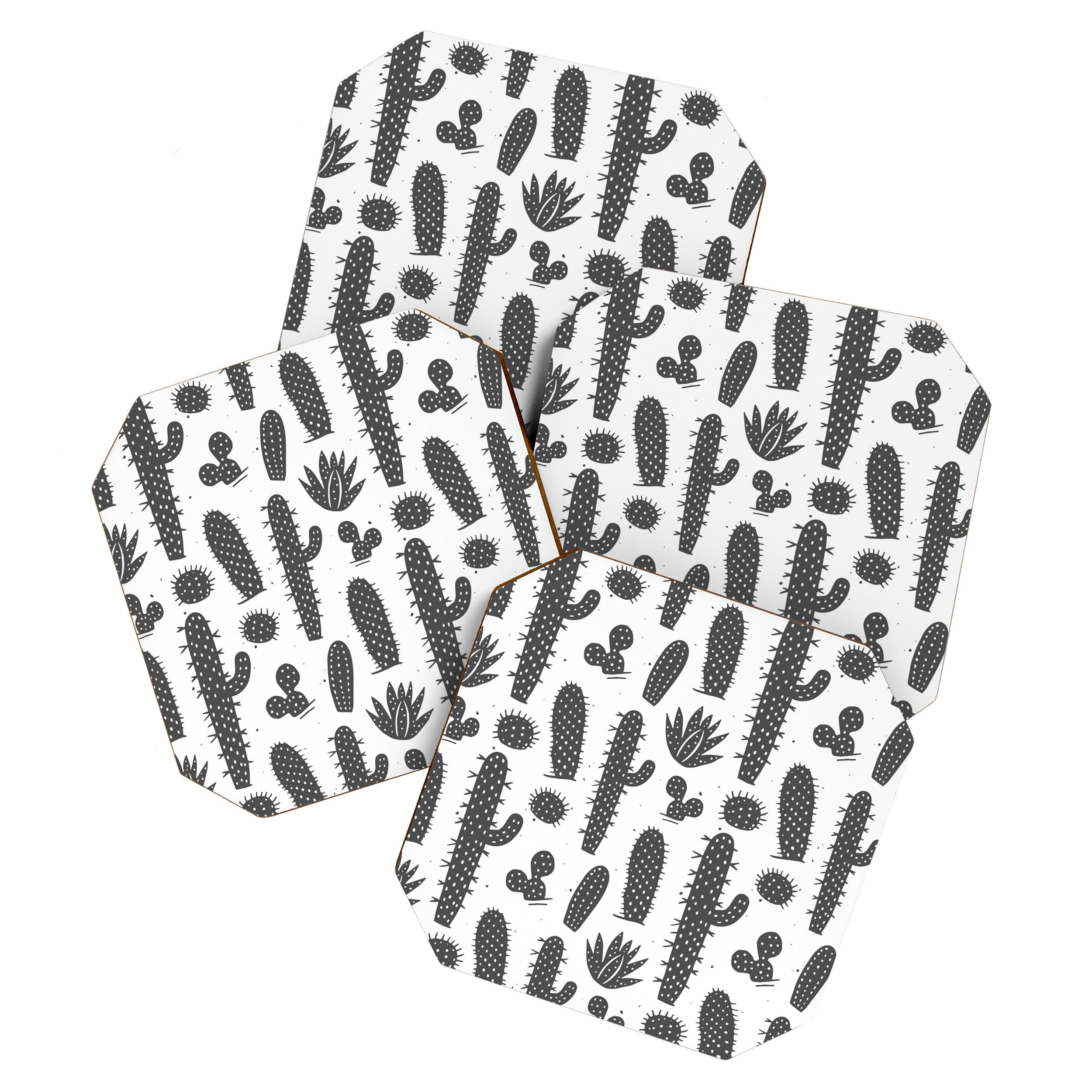 Retro black and white cactus plant pattern Coaster Gallery Image 1