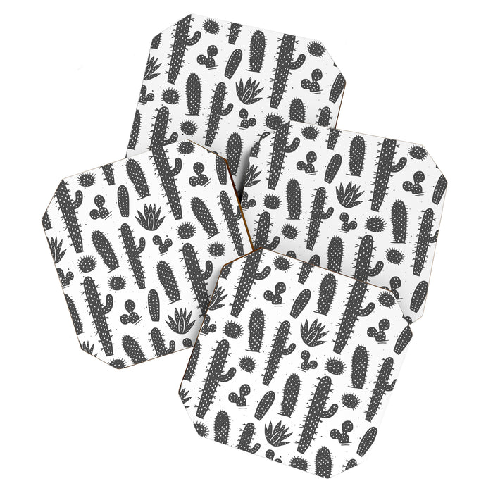 Retro black and white cactus plant pattern Coaster Gallery Image 1