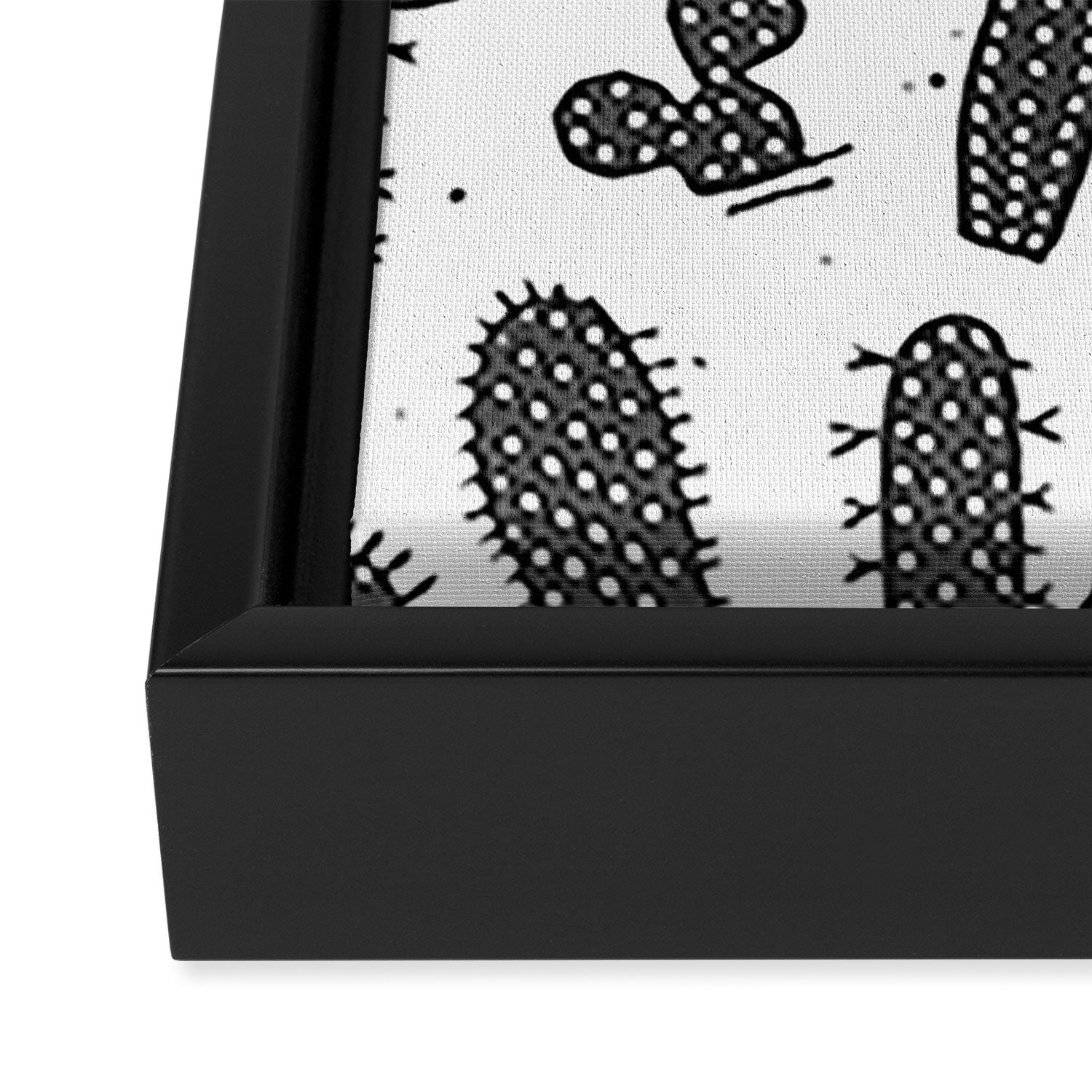 Retro black and white cactus plant pattern Framed Canvas Print Gallery Image 3
